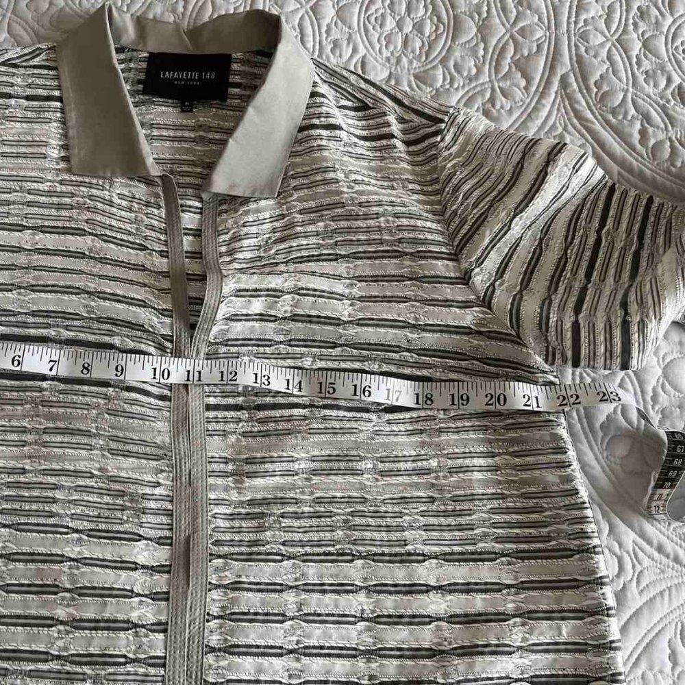 Lafayette 148 New York Gray Shimmer Stripe Open Open Jacket Lightweight sz M - Picture 11 of 11